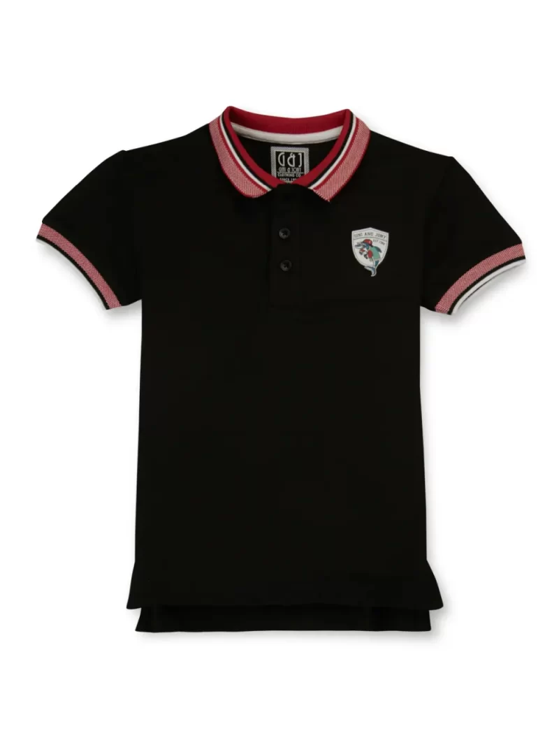 Gini And Jony Boys Black Solid Cotton Polo T-Shirt Half Sleeves