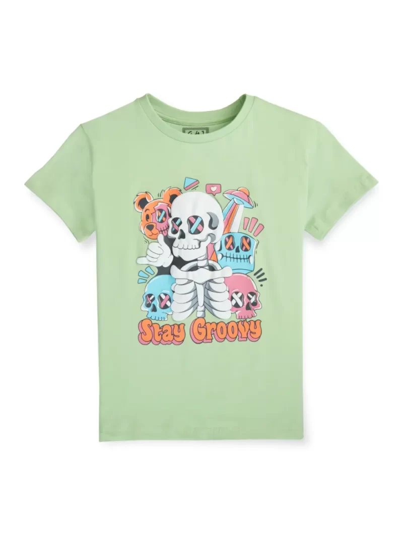 Gini And Jony Boys Green Graphic Print Cotton T-Shirt Half Sleeves