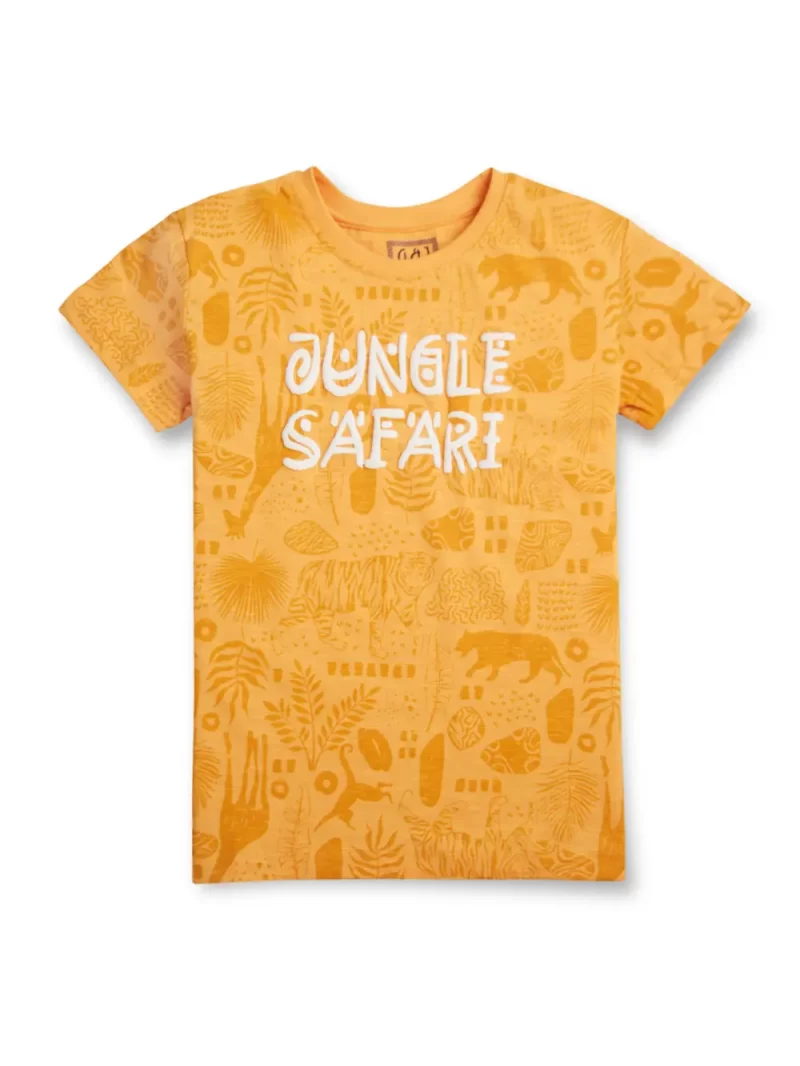 Gini And Jony Boys Yellow Conversational Print Cotton T-Shirt Half Sleeves