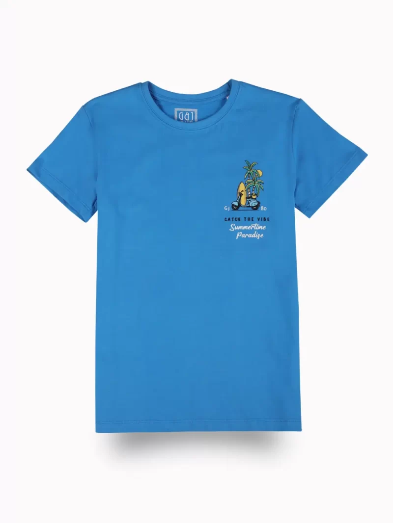 Gini And Jony Boys Blue Graphic Print Cotton T-Shirt Half Sleeves