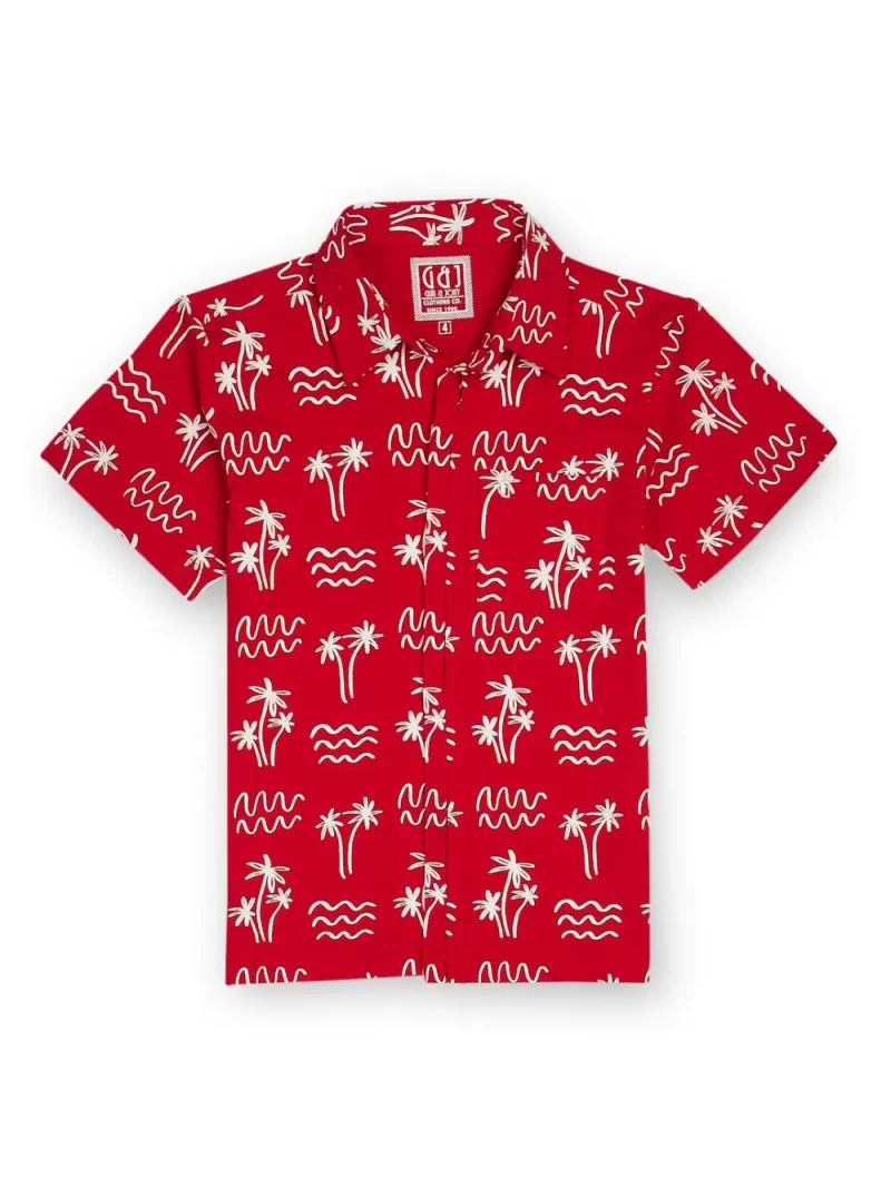 Gini And Jony Boys Red Tropical Print Cotton Shirt Half Sleeves