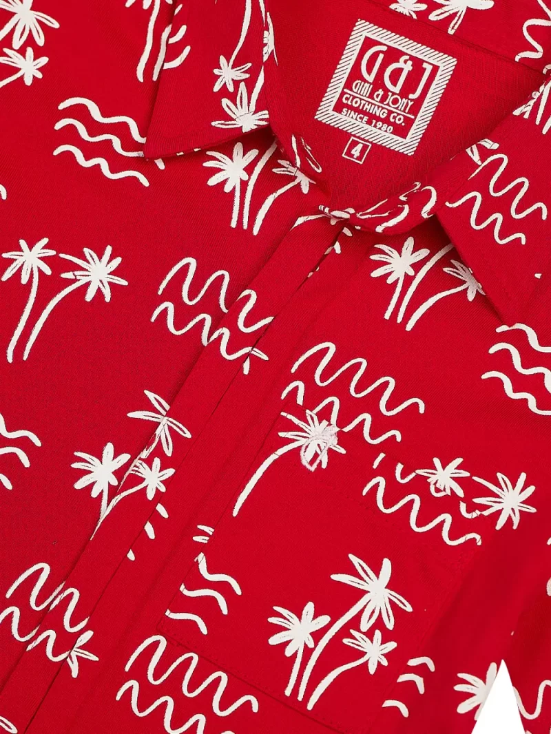 Gini And Jony Boys Red Tropical Print Cotton Shirt Half Sleeves