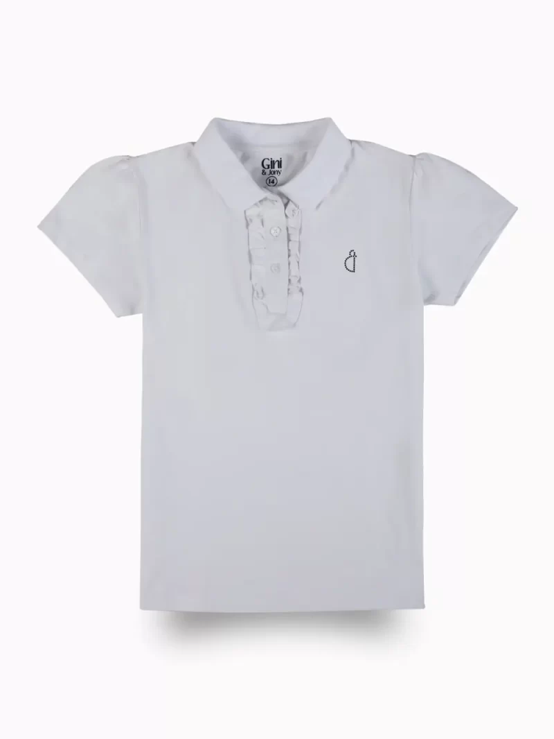 Gini And Jony Girls White Solid Cotton Knits Top Half Sleeves 11-12 Years