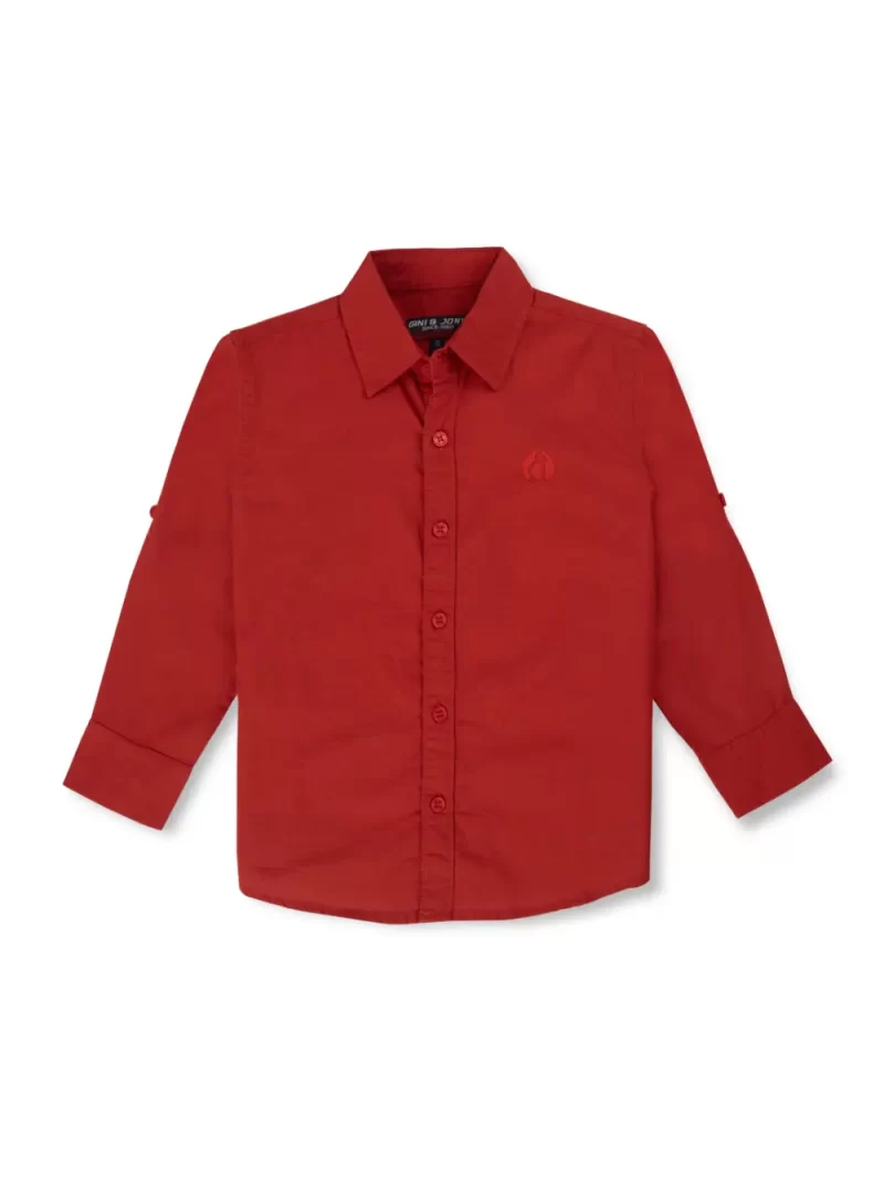 Gini And Jony Boys Red Solid Cotton Shirt Full Sleeves