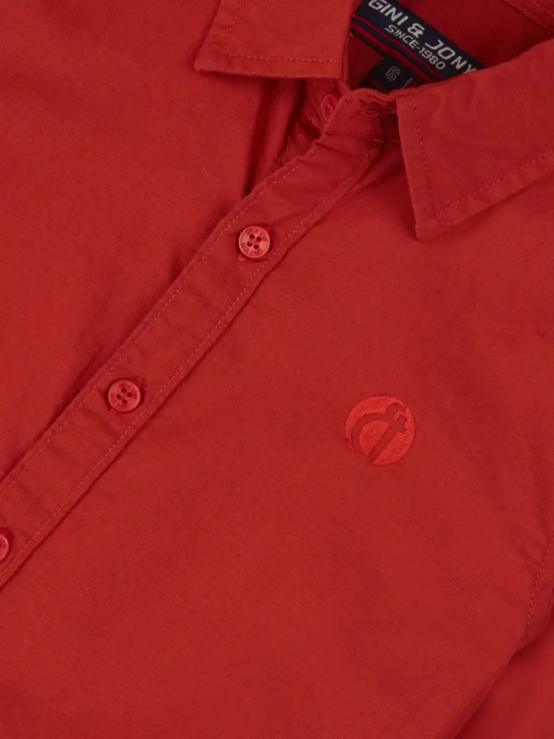 Gini And Jony Boys Red Solid Cotton Shirt Full Sleeves