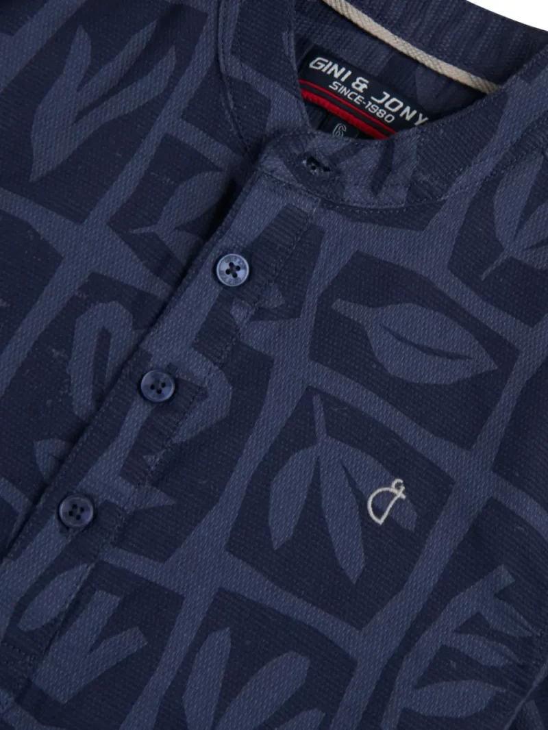Gini And Jony Boys Blue Tropical Print Cotton Shirt Half Sleeves