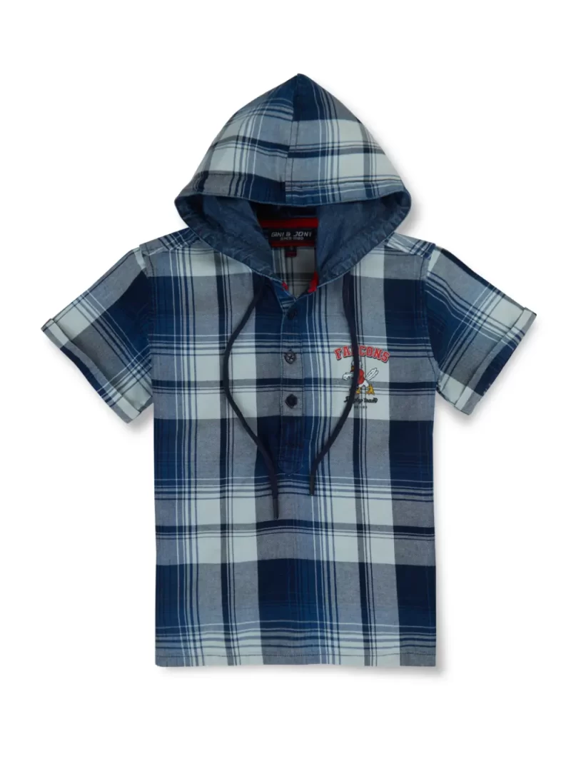 Gini And Jony Boys Blue Checks Cotton Shirt Half Sleeves