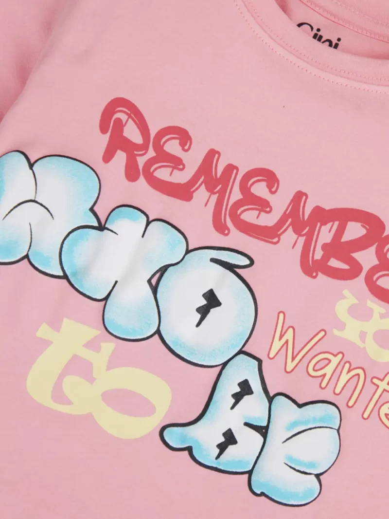 Gini And Jony Girls Pink Typographic Print Cotton Knits Top Half Sleeves 9-10 Years