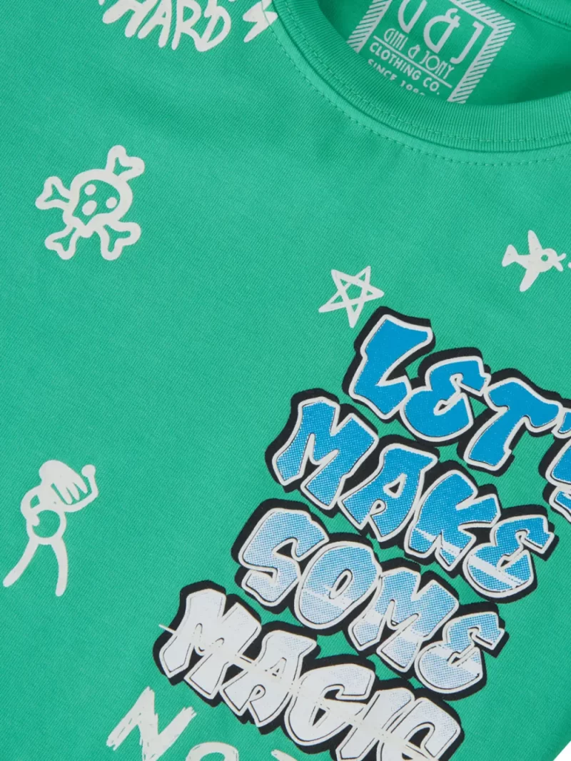 Gini And Jony Boys Green Typographic Print Cotton Lycra T-Shirt Half Sleeves