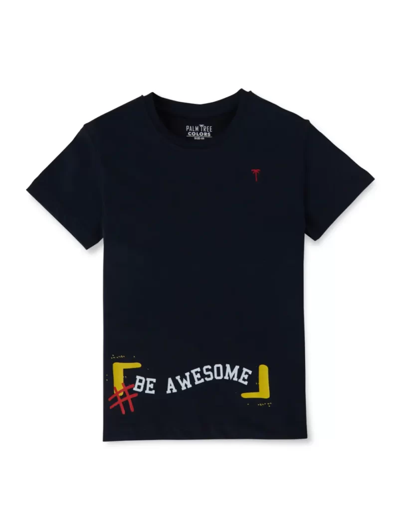 Gini And Jony Boys Navy Blue Typographic Print Cotton T-Shirt Half Sleeves