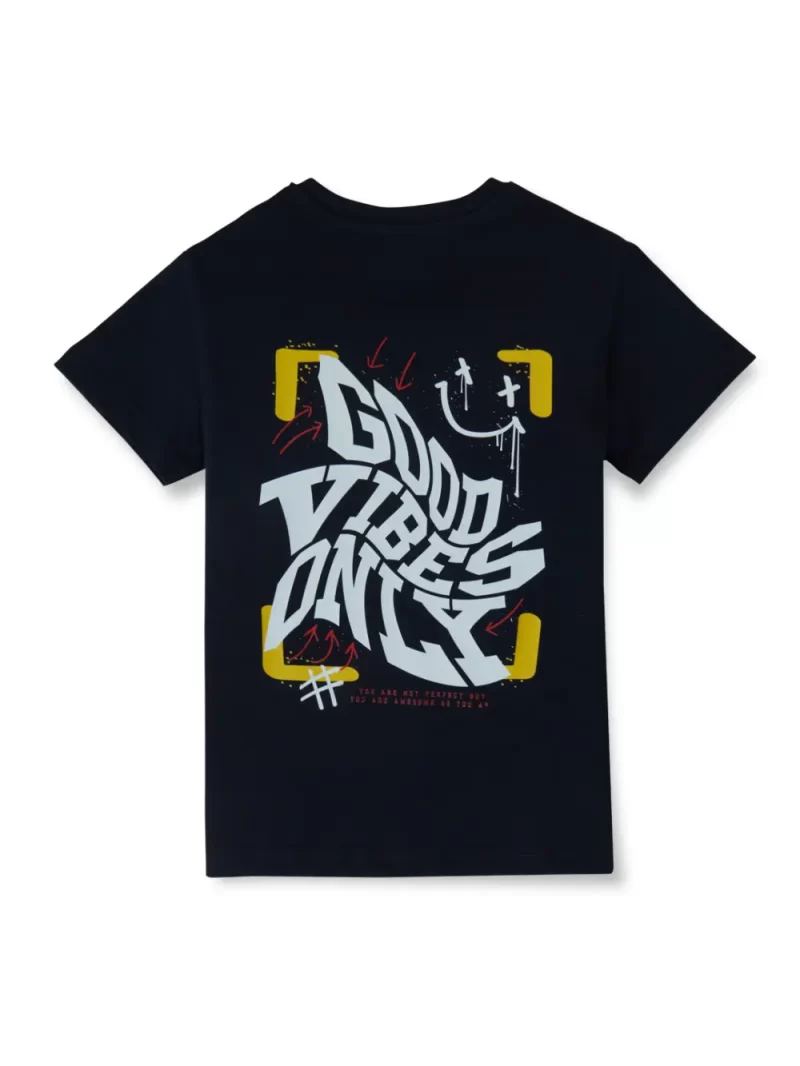 Gini And Jony Boys Navy Blue Typographic Print Cotton T-Shirt Half Sleeves