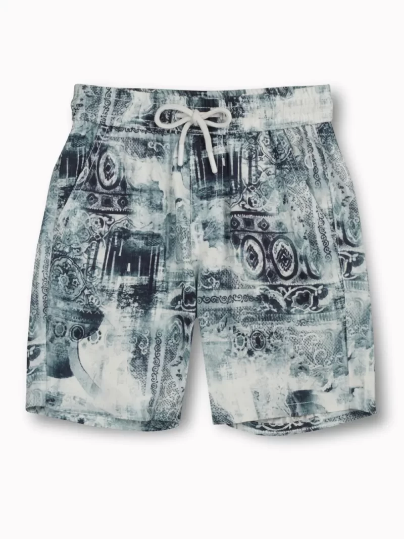 Gini And Jony Boys Blue Abstract Cotton Bermuda Elasticated