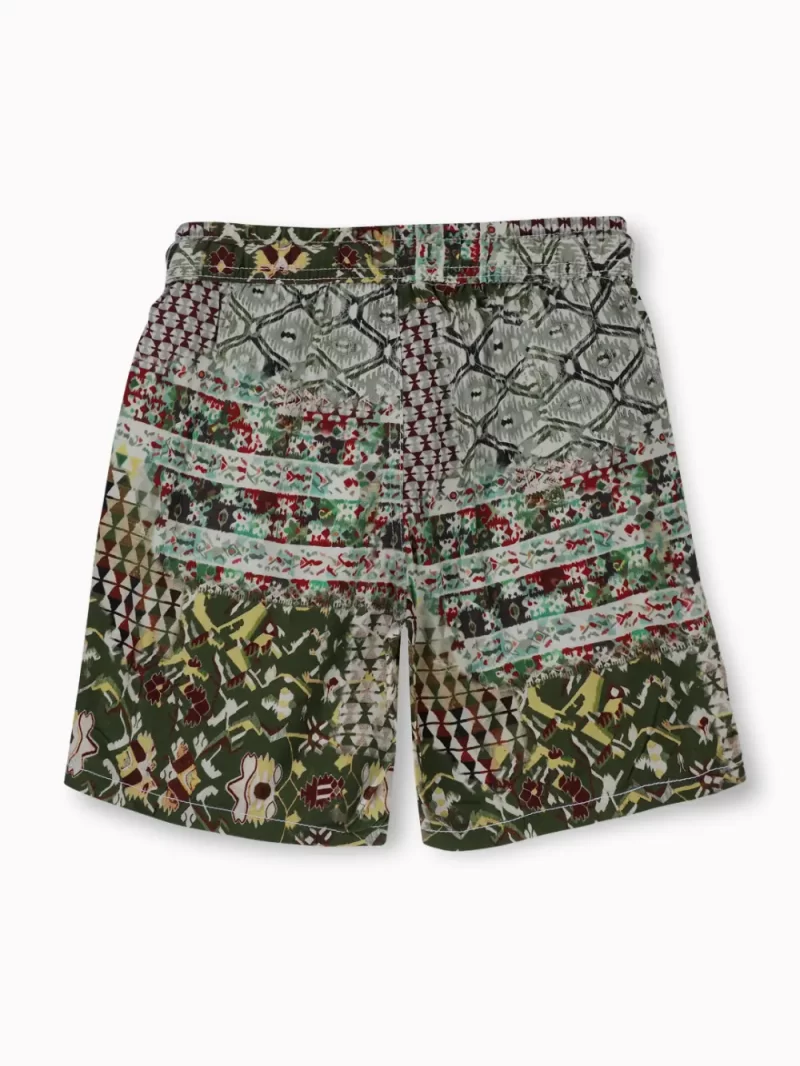 Gini And Jony Boys Olive Tribal Print Cotton Bermuda Elasticated