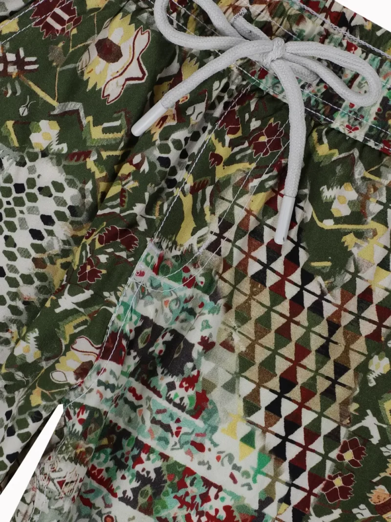 Gini And Jony Boys Olive Tribal Print Cotton Bermuda Elasticated