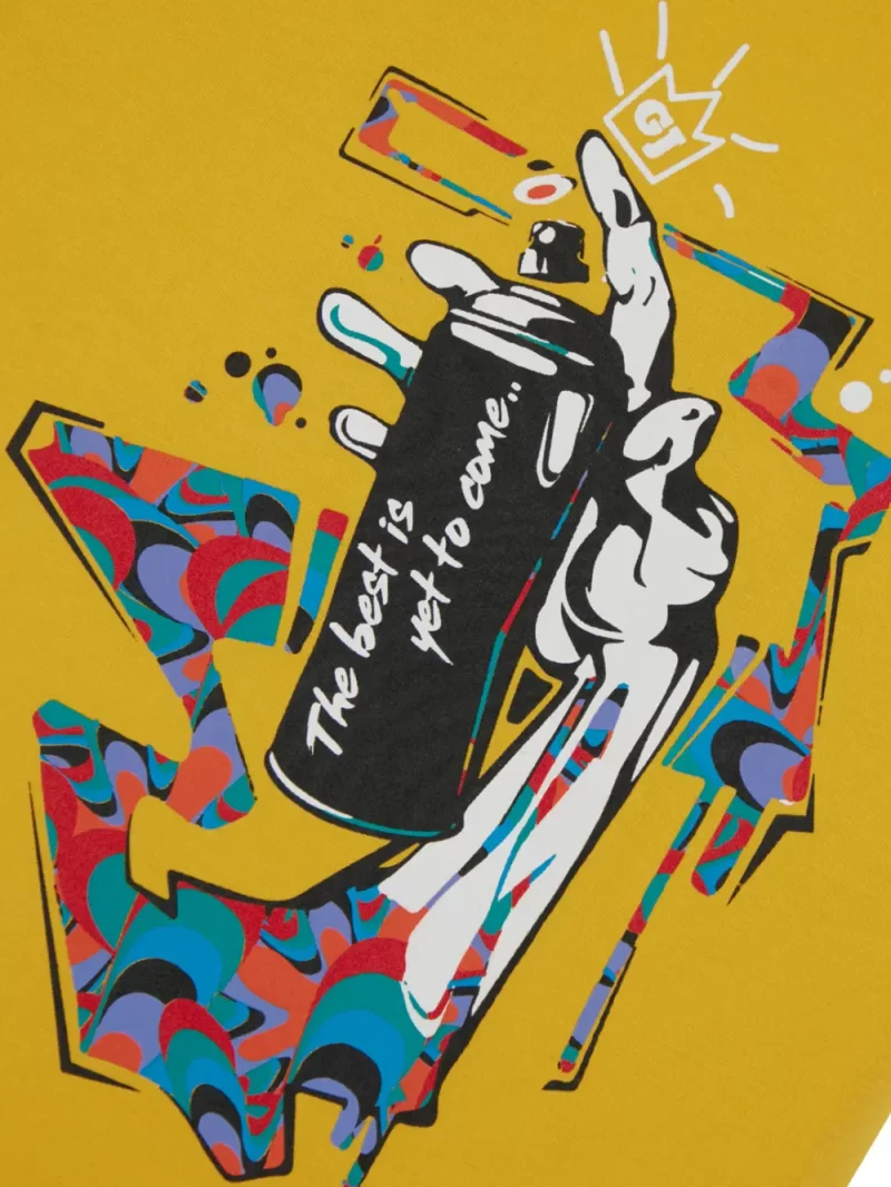 Gini And Jony Boys Yellow Graphic Print Cotton Lycra T-Shirt Half Sleeves