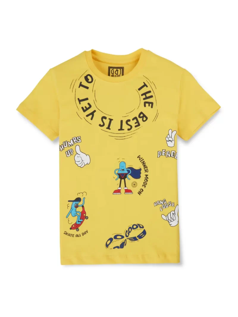 Gini And Jony Boys Yellow Graphic Print Cotton T-Shirt Half Sleeves