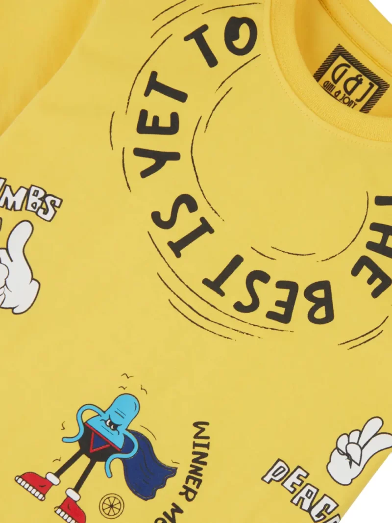 Gini And Jony Boys Yellow Graphic Print Cotton T-Shirt Half Sleeves
