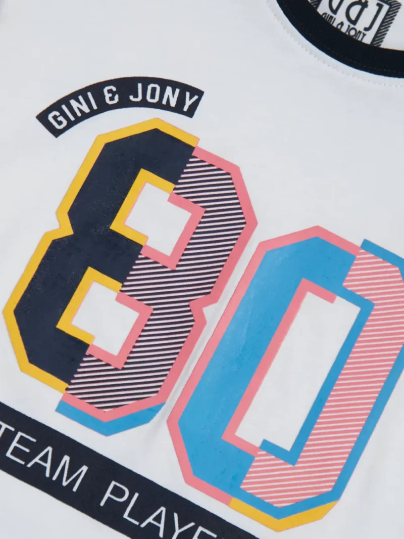 Gini And Jony Boys White Typographic Print Cotton T-Shirt Half Sleeves