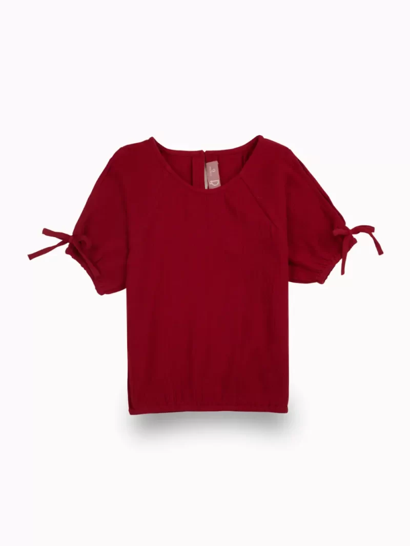 Gini And Jony Girls Maroon Solid Cotton Woven Top Half Sleeves 9-10 Years