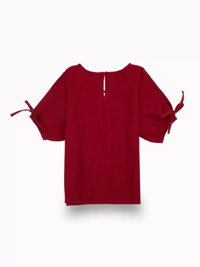 Gini And Jony Girls Maroon Solid Cotton Woven Top Half Sleeves 9-10 Years