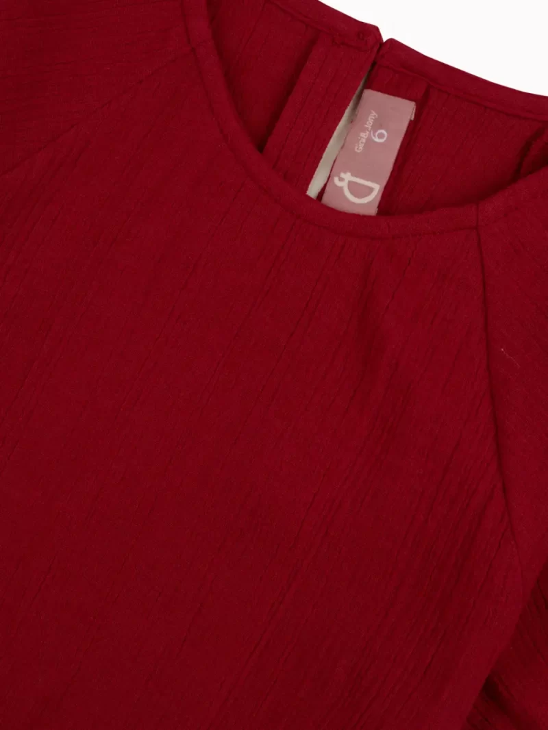 Gini And Jony Girls Maroon Solid Cotton Woven Top Half Sleeves 9-10 Years