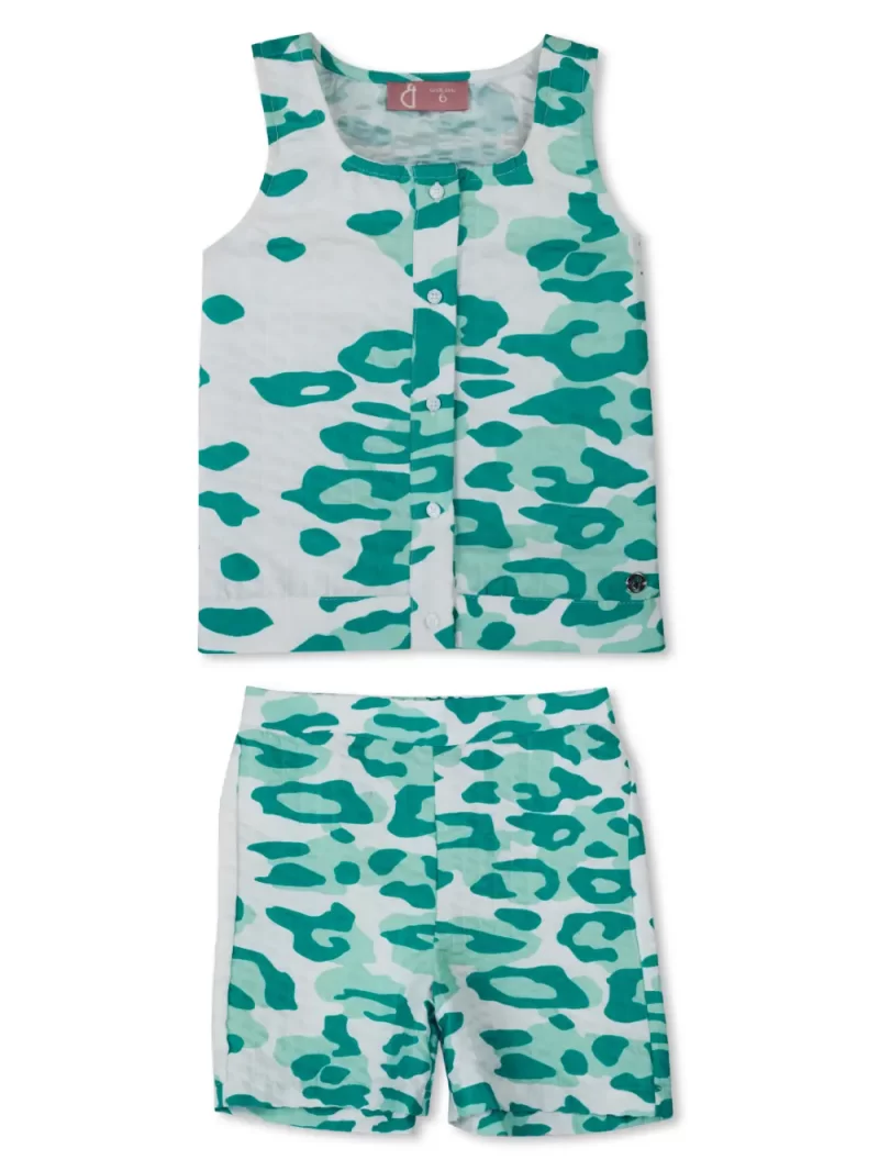 Gini And Jony Girls Green Animal Print Cotton Co-Ordinate Set 9-10 Years