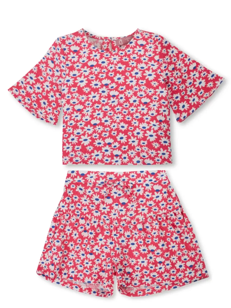 Gini And Jony Girls Red Floral Print Cotton Co-Ordinate Set 9-10 Years
