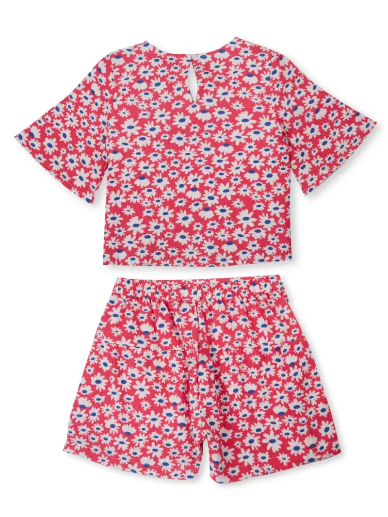 Gini And Jony Girls Red Floral Print Cotton Co-Ordinate Set 9-10 Years