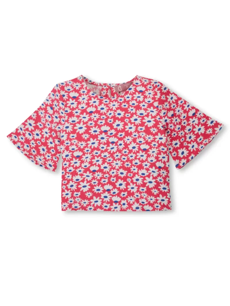 Gini And Jony Girls Red Floral Print Cotton Co-Ordinate Set 9-10 Years