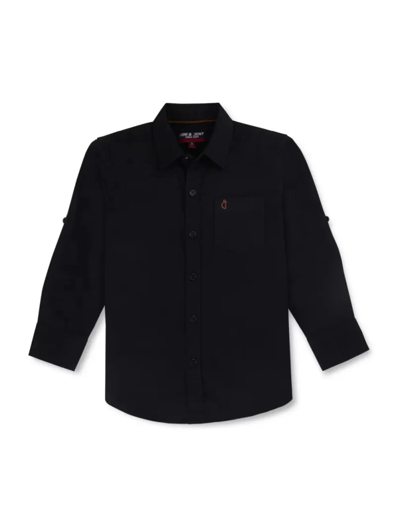 Gini And Jony Boys Black Solid Cotton Shirt Full Sleeves