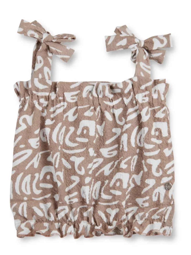 Gini And Jony Girls Brown Abstract Crepe Woven Top Half Sleeves 9-10 Years