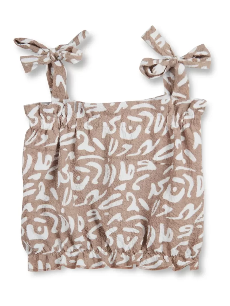 Gini And Jony Girls Brown Abstract Crepe Woven Top Half Sleeves 9-10 Years