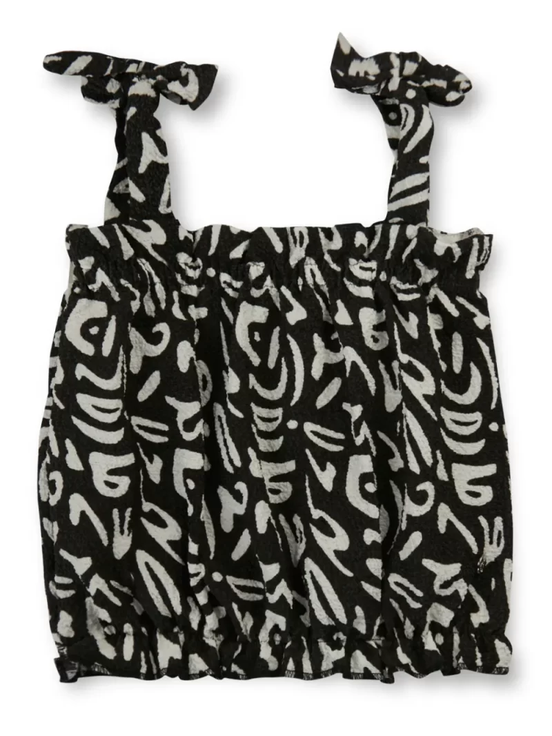 Gini And Jony Girls Black Abstract Crepe Woven Top Half Sleeves 9-10 Years