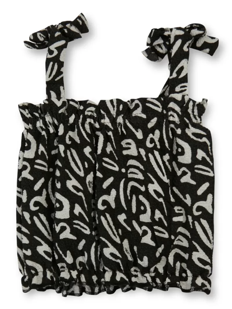 Gini And Jony Girls Black Abstract Crepe Woven Top Half Sleeves 9-10 Years