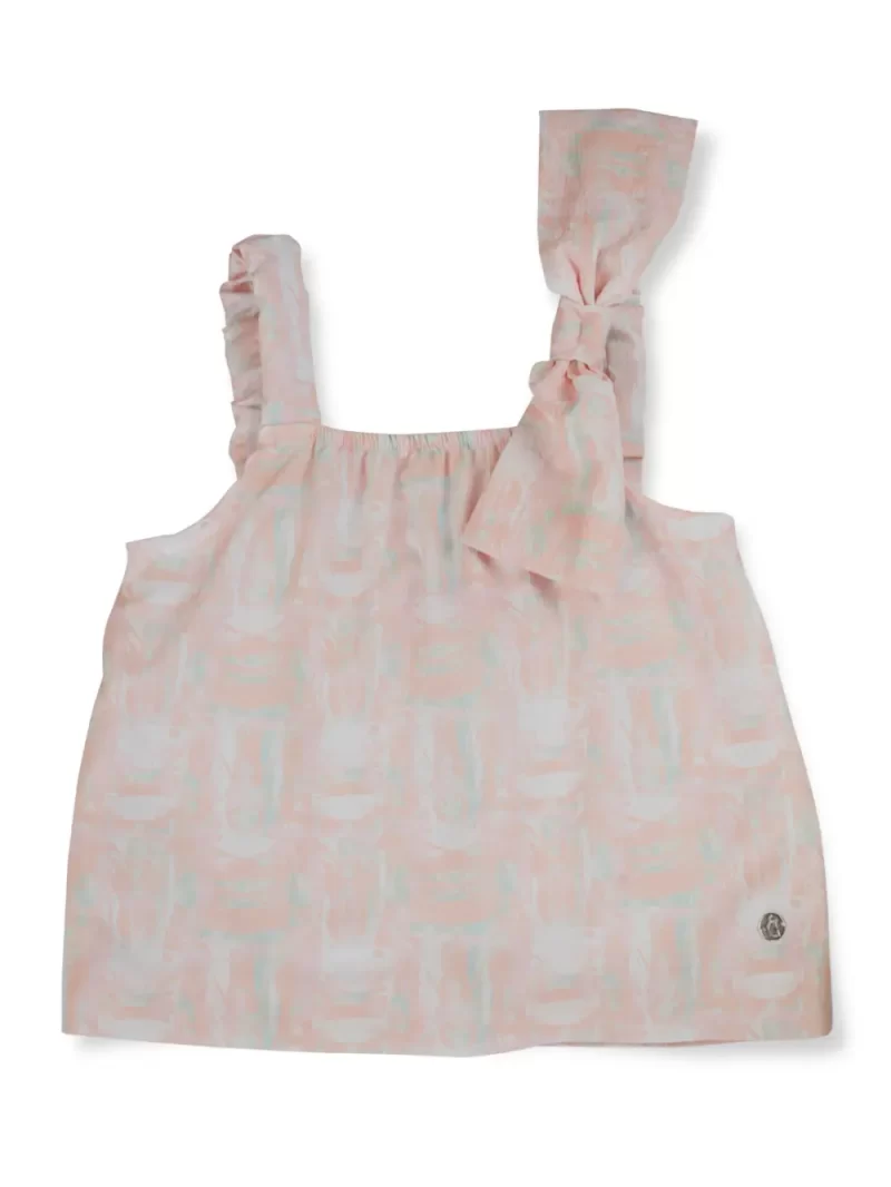 Gini And Jony Girls Peach Abstract Crepe Woven Top Half Sleeves 9-10 Years