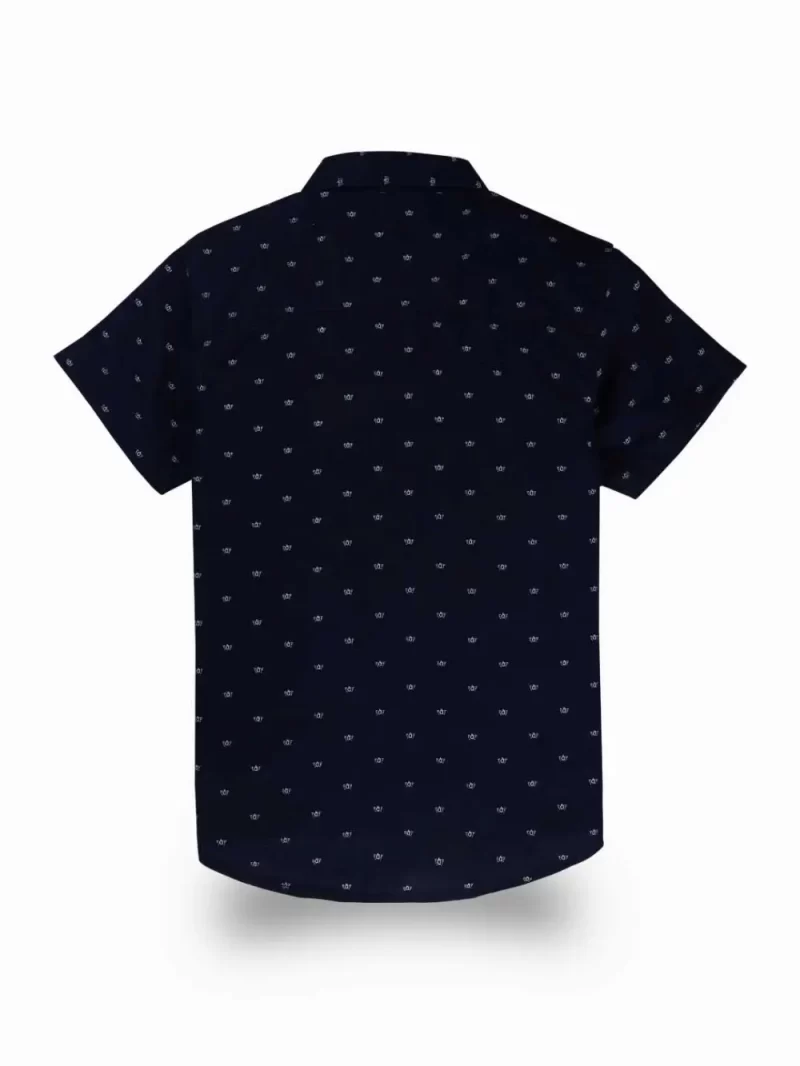 Gini And Jony Boys Navy Blue Micro Print Cotton Shirt Half Sleeves