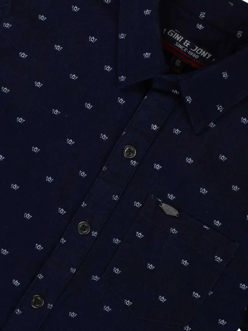 Gini And Jony Boys Navy Blue Micro Print Cotton Shirt Half Sleeves