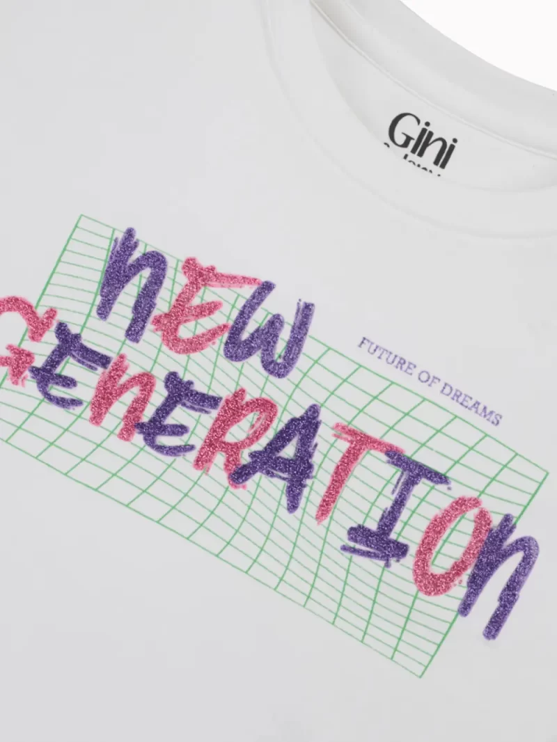 Gini And Jony Girls White Embellished Cotton Knits Top Half Sleeves 9-12 Months