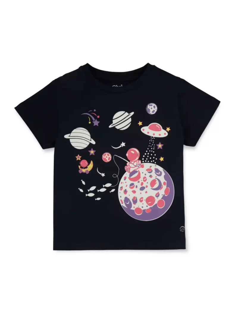 Gini And Jony Girls Navy Blue Graphic Print Cotton Lycra Knits Top Half Sleeves 9-12 Months