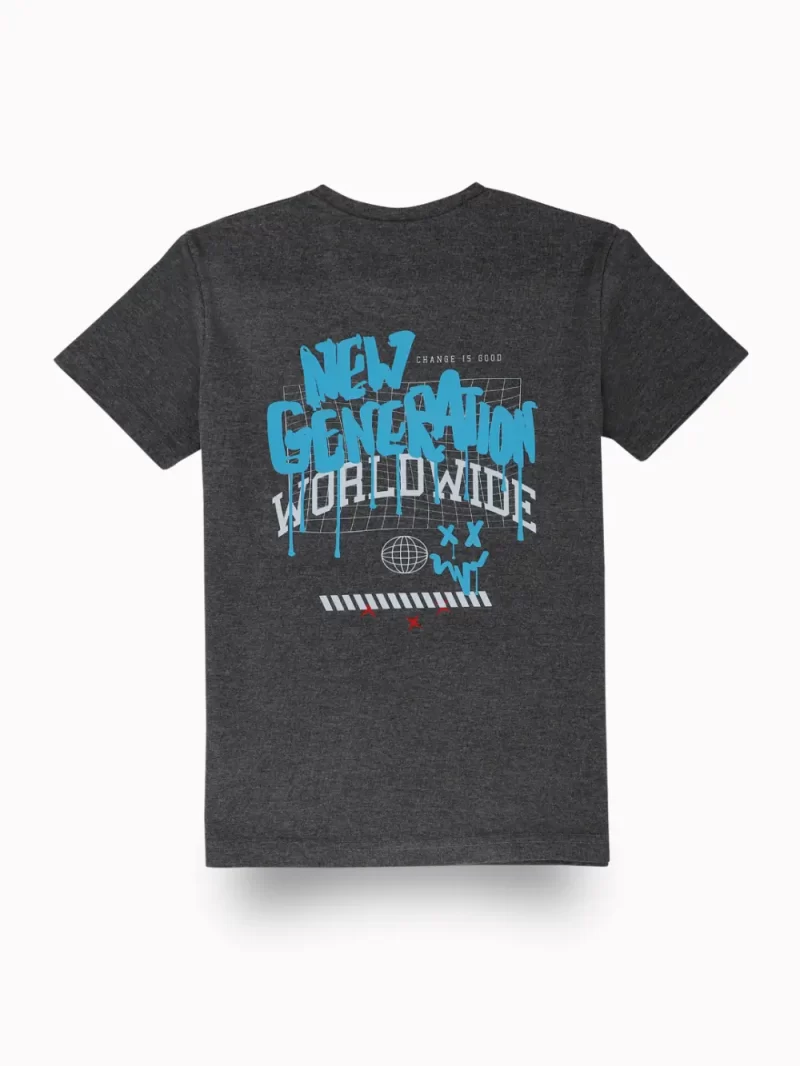 Palm Tree Boys Grey Typographic Print Cotton T-Shirt Half Sleeves
