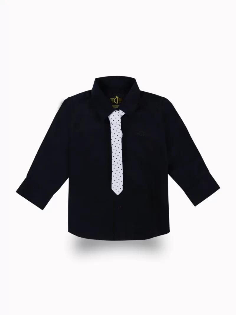 Gini And Jony Boys Navy Blue Solid Cotton Shirt Full Sleeves