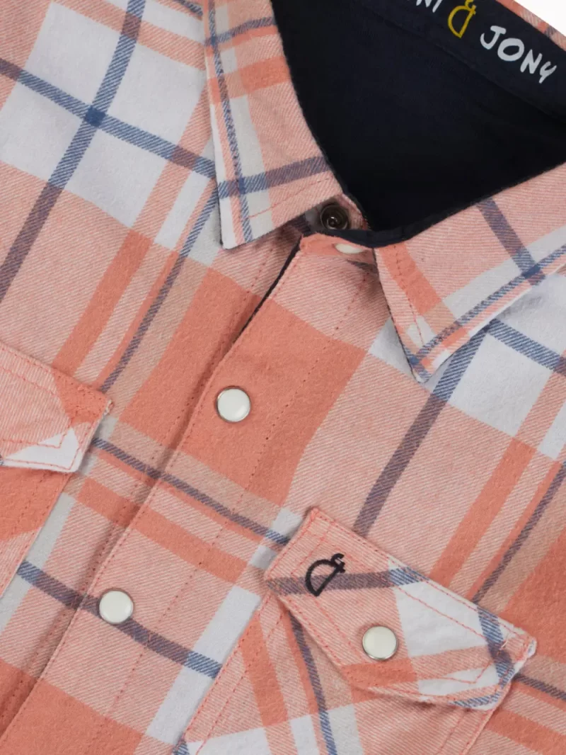Gini And Jony Boys Peach Checks Cotton Shirt Full Sleeves