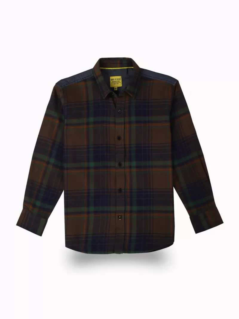 Gini And Jony Boys Brown Checks Cotton Shirt Full Sleeves