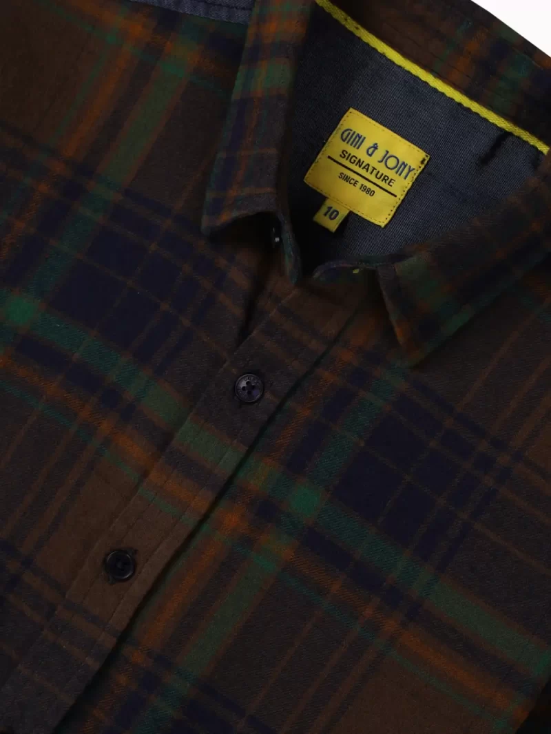 Gini And Jony Boys Brown Checks Cotton Shirt Full Sleeves