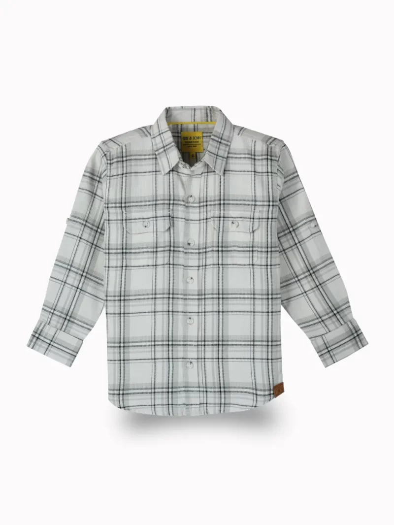 Gini And Jony Boys Off White Checks Cotton Shirt Full Sleeves