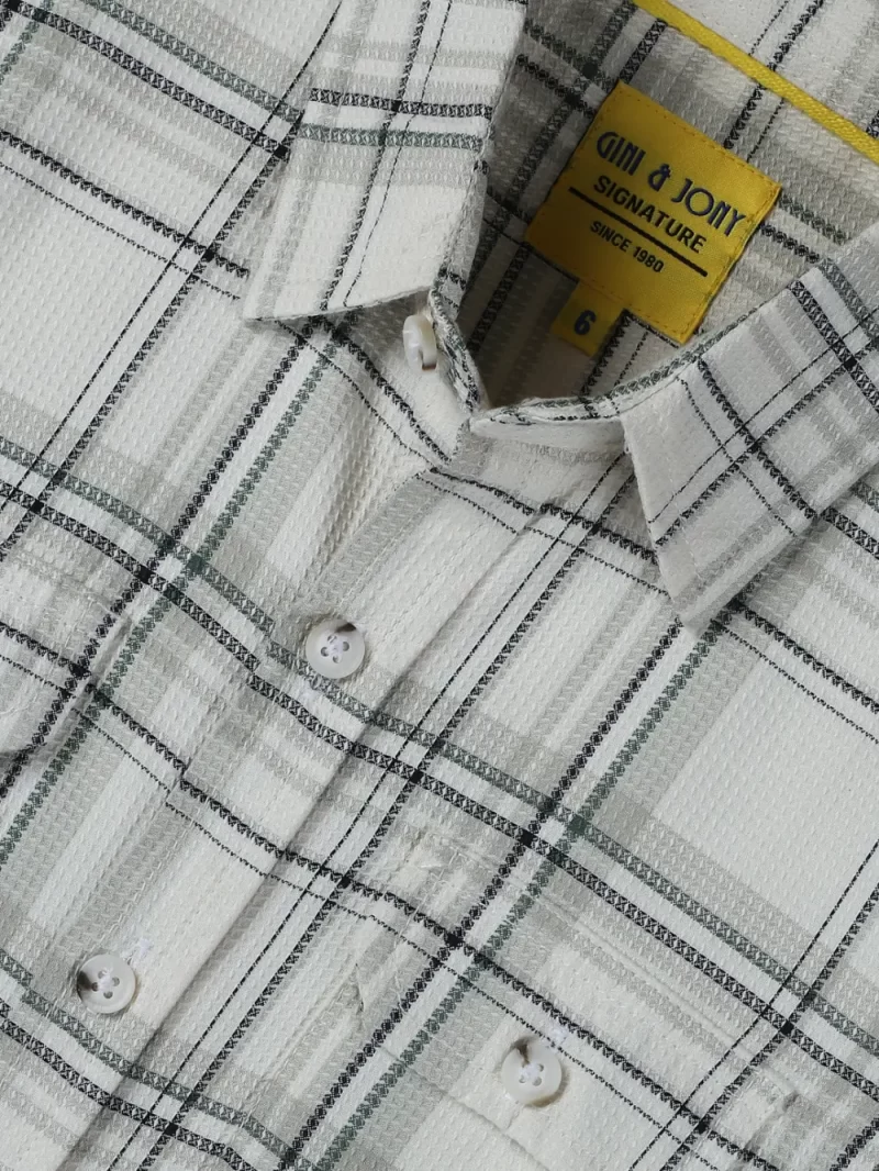 Gini And Jony Boys Off White Checks Cotton Shirt Full Sleeves