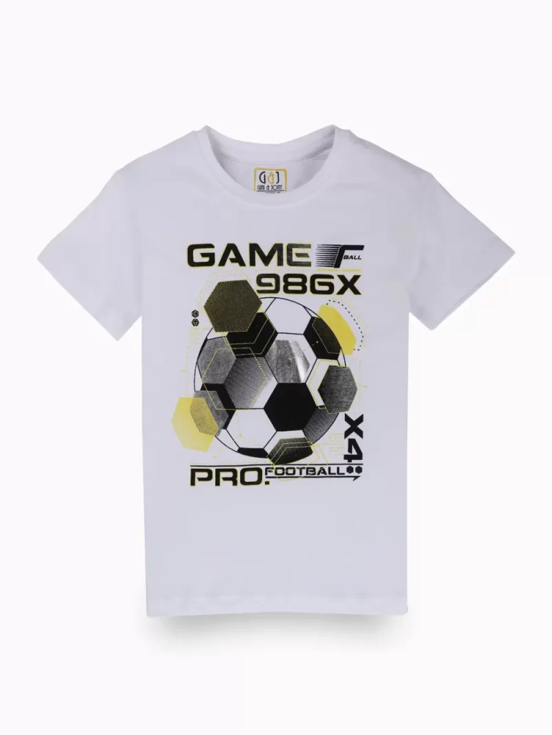 Gini And Jony Boys White Graphic Print Cotton T-Shirt Half Sleeves