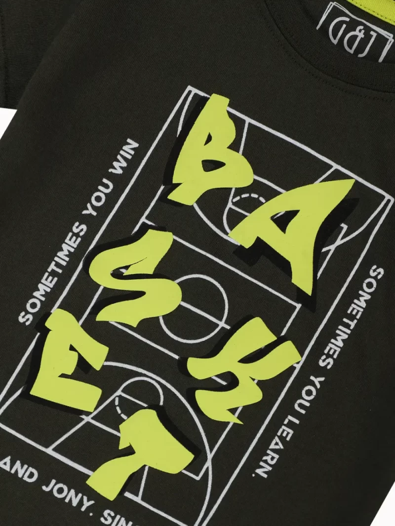 Gini And Jony Boys Olive Graphic Print Cotton T-Shirt Half Sleeves