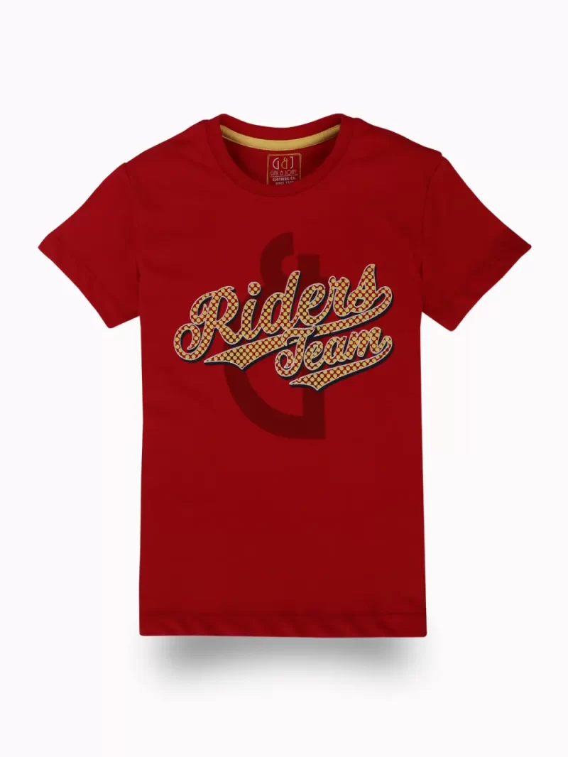 Gini And Jony Boys Red Typographic Print Cotton T-Shirt Half Sleeves