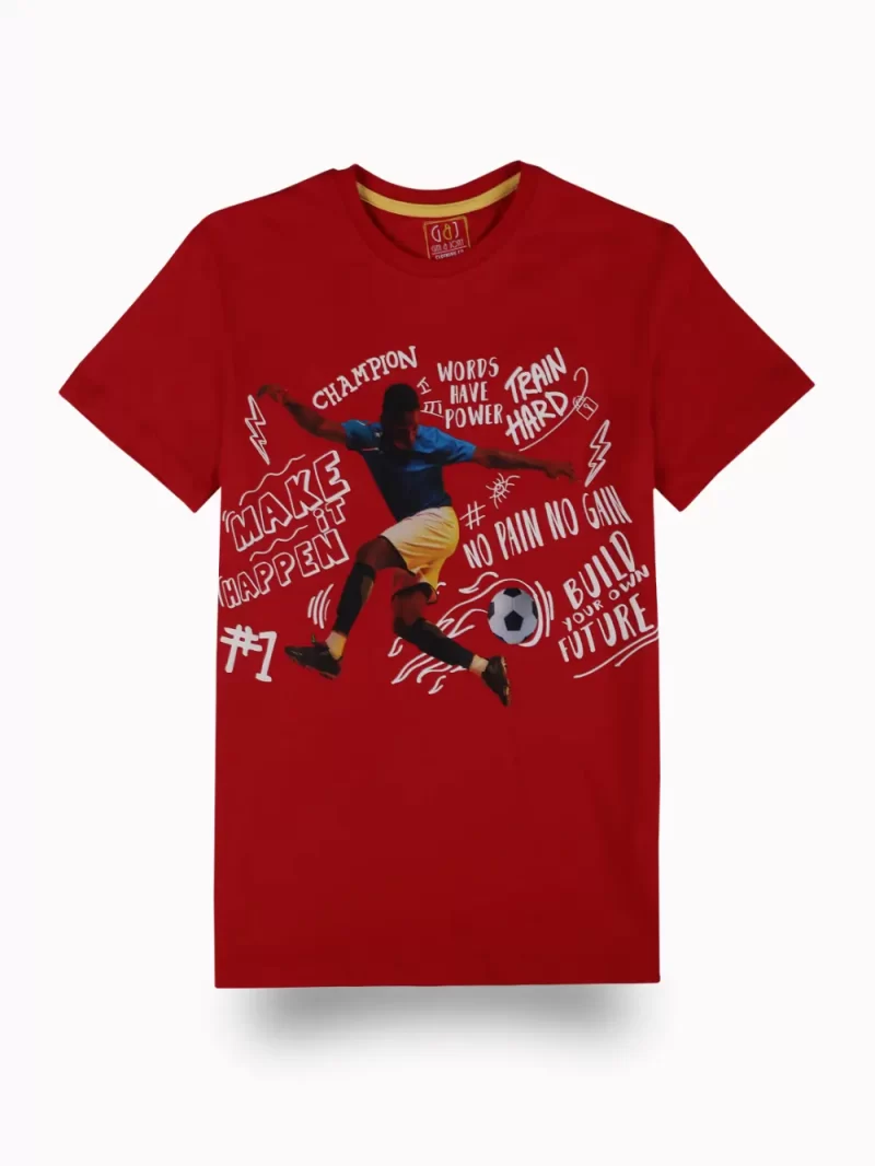 Gini And Jony Boys Red Digital Print Cotton T-Shirt Half Sleeves